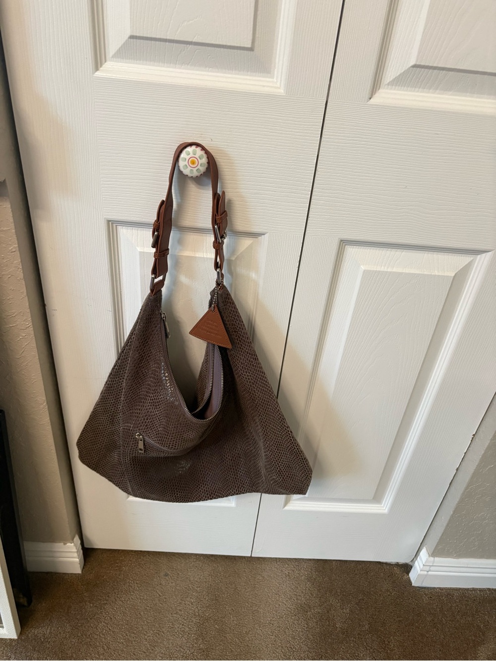 Sorial Brown Textured Hobo Shoulder Bag